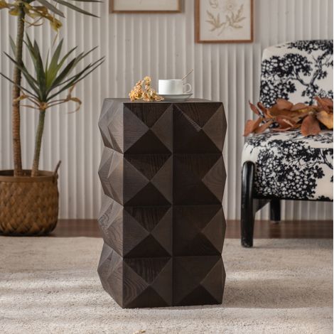 Table basse 60 cm vintage bois massif MDF marron OKMYHOME (1/5)
