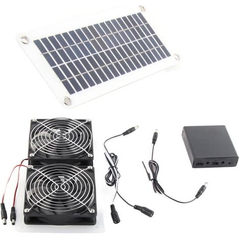 Kit Ventilateur Solaire 50W avec Panneau et Double Ventilateur d'Extraction pour Serre, Abri ou Poulailler (1/5)