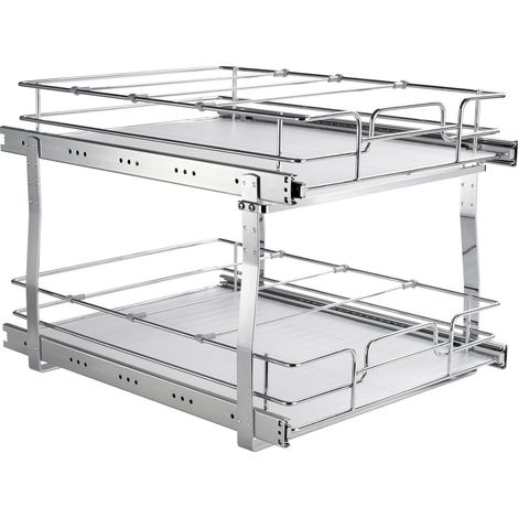 Organisateur de cabinet à deux niveaux 20 pouces large avec tiroirs coulissants en acier, étagères de rangement robustes pour (1/5)