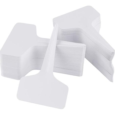100 étiquettes en forme de T pour plantes. En PVC imperméable et inscriptible. Idéales pour les herbes aromatiques, les semis, les légumes, les fleurs, les pots, les serres et l'extérieur. 6 x 10 cm.  (1/4)