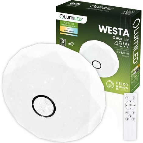 WESTA LED-Deckenleuchte, Aufputzmontage, 48 W, Farbtemperatur Weiß, rund, 40 cm + LUMILED Fernbedienung