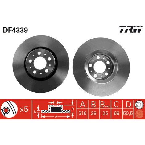 DISQUE DE FREIN AVANT DF4339 TRW