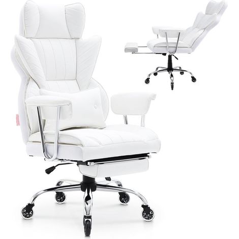 Réglable et inclinable, chaise de bureau ergonomique en cuir PU avec soutien lombaire et repose-pieds (1/5)