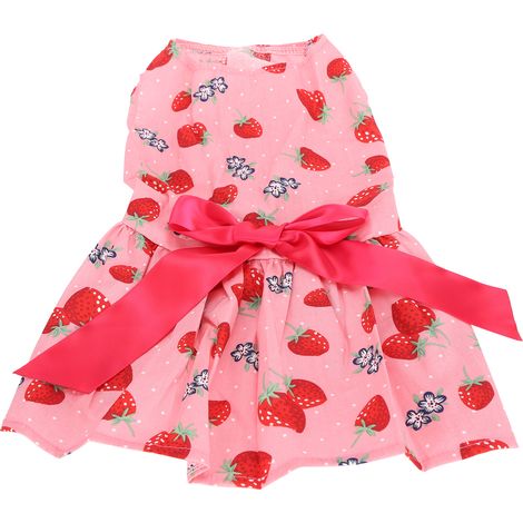 Robe d'été mignonne pour chienne, jupe sans manches en polyester avec nœud papillon, motif fraise rose, taille XS (XZD231). (1/5)