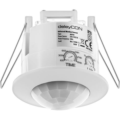 1x Détecteur de mouvement Infrarouge, Montage encastré au plafond, Portée 6m, Zone 360°, Capteur lumière, Intérieur (1/5)
