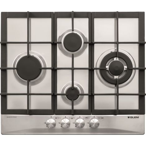 Glem Gas GT645HIX. Colore del prodotto: Acciaio inox, Posizionamento dell'apparecchio: Da incasso, Dimensione della larghezza del piano cottura: 60 cm. Bruciatore piccolo: 1000 W, Bruciatore medio:... (1/2)