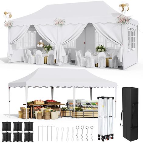 Faltpavillon 3x6m wasserdicht, höhenverstellbar 290-310cm, UV Schutz 50+, Partyzelt mit 6 Seitenwänden (1/5)