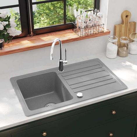 Évier Cuisine - Cuve de cuisine en granite avec égouttoir réversible Gris BV514407 - BonneVie (1/5)