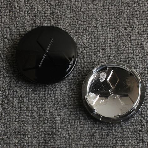 60-mm-Radnabenkappe, kompatibel mit Mitsubishi Outlander EX, Pajero, ASX, Lancer – ABS-Radnabenkappe, Radnabenkappe, 4er-Set – Glanzschwarz (60 mm)