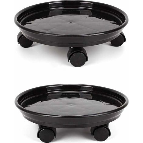 Set of 2 plant baskets, round stand for 30cm potted plants on casters, sturdy flower pot stand on casters, trolley to trolley, saucer tray with universal wheels (1/4)