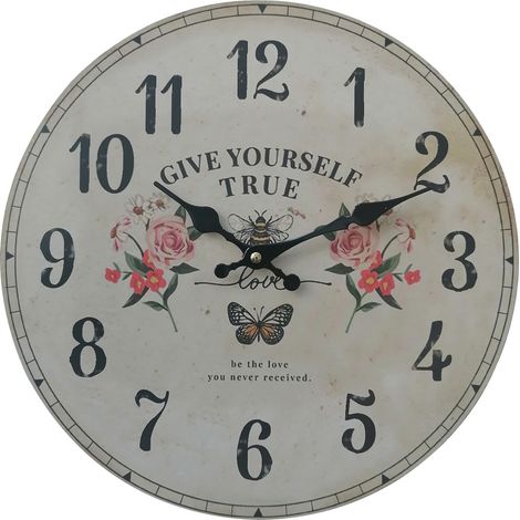 Rebecca Mobili Orologio da Parete Rotondo Mdf Bianco Stampa Floreale Stile Shabby