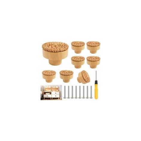 8 piezas de pomos de ratán para armarios de cocina, tiradores para muebles de cocina, pomos para puertas, pomos para cajones, tiradores redondos de madera para cajones de cocina, dormitorio, cómoda, r