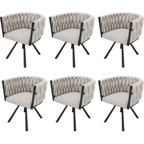 Chaise de salle à manger en lin, lot de 6, chaise pivotante de luxe légère pour salon et chambre, chaise pivotante de loisirs avec quatre pieds de soutien en métal, lin beige et noir (1/5)