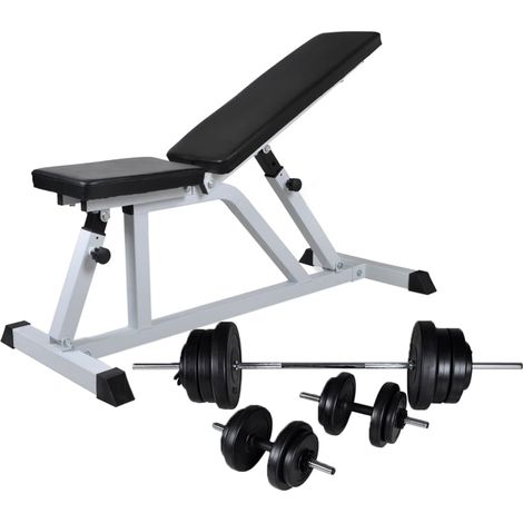 Hantelbank mit Langhantel und Kurzhantel Set 60,5 kg