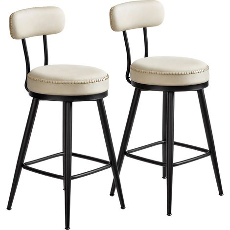 Vasagle – Tabourets de bar pivotants 360° – Lot de 2 – Hauteur d'assise 65 cm – Surface en PU crème – Pieds en métal robustes (1/5)
