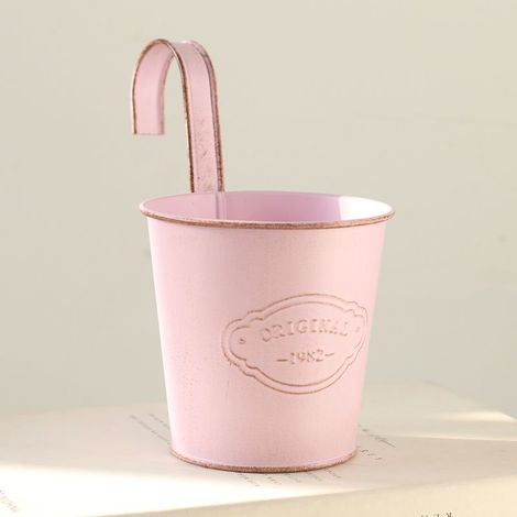 1 Pcs Pot de Fleur Suspendu en Fer Rose clair Style Vintage Pots de Plantes pour Balcon Jardin Clôture (1/5)