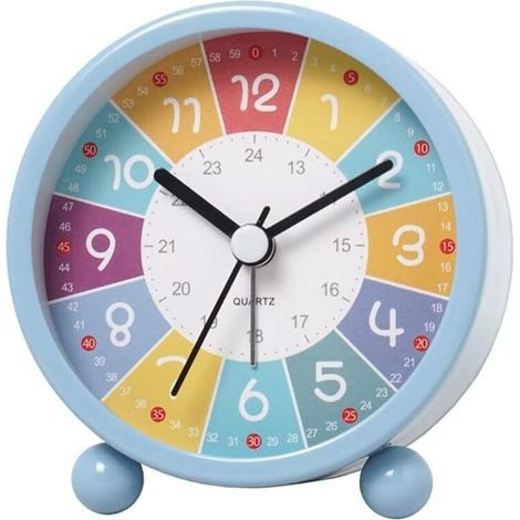 Pädagogische Wanduhr zum Erlernen der Uhrzeit, geräuschlos und dekorativ (kein Ticken), blau, ideal für Klassenzimmer oder Schlafzimmer. (1/5)