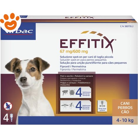 Virbac Dog EFFITIX Spot-On Cani di Taglia Piccola (4-10kg) - Confezione 4 Pipette - Antiparassitari CANE