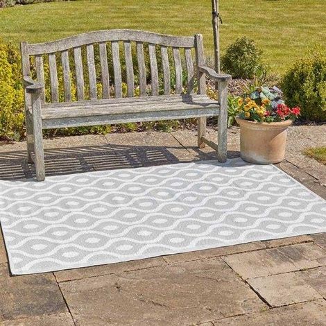 Garden Outdoor Waterproof Reversible Rug 160 x 230cm Polypropylene Patio Rug Grey Geometric Foldable Indoor Outdoor Carpet Mat