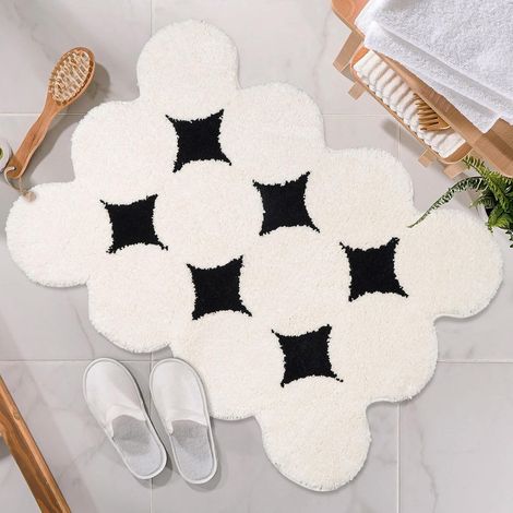 Tapis nordique noir et blanc, 40 x 70 cm, moderne, géométrique, antidérapant, lavable, microfibre, salle de bain, intérieur/extérieur (1/5)