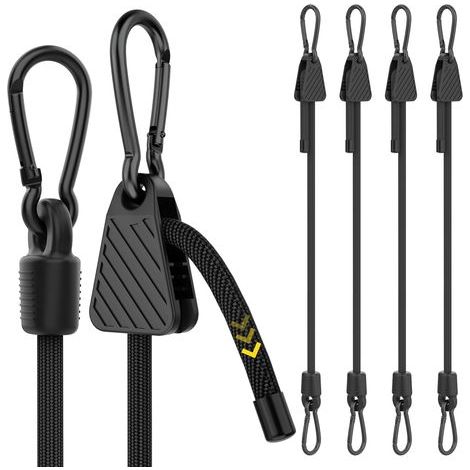 Lot de 4 tendeurs réglables de 100 cm avec mousquetons pour l'extérieur, Longueur Facile à régler, Cordes élastiques Noires avec Crochets aux Deux extrémités pour Portevélos, bâche, Jardin
