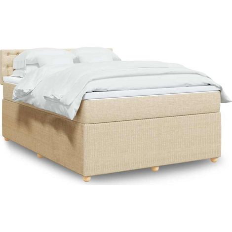 vidaXL Sommier à lattes de lit avec matelas Crème 140x190 cm Tissu (1/5)