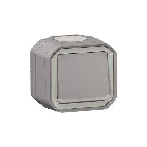 INTERRUPTEUR OU VA-ET-VIENT TÉMOIN AVEC VOYANT ÉTANCHE PLEXO 10AX 250V IP55 IK08 LIVRÉ COMPLET FIXATION SAILLIE - GRIS (1/10)