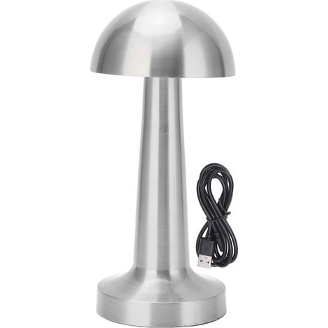 Ortviai Lampe de table champignon sans fil, rechargeable USB-C, 3 couleurs réglables et intensité variable, métal argenté (1/5)