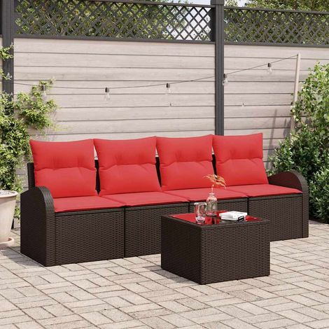 Ensemble de canapé de jardin 5 pcs Beige et Rouge polyrotin vidaXL (1/5)