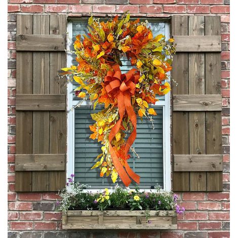 couronne d'automne artificielle avec vignes pour la porte d'entrée idéale une décoration murale de fête des récoltes ou Thanksgiving (1/5)