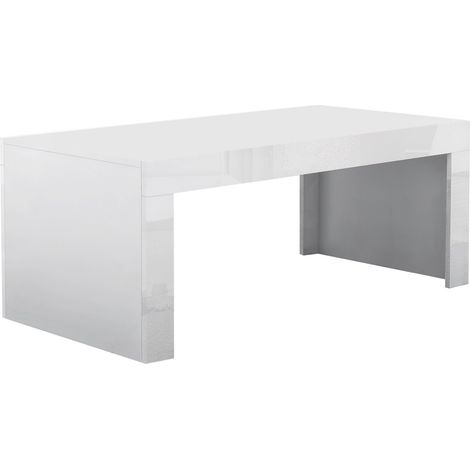 Mesa de centro Charlotte 107, Blanco + Blanco brillante, 50x60x120cm, Diámetro: 0, Aglomerado laminado, Angular