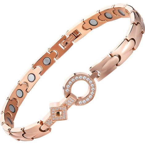 Bracelet de thérapie magnétique puissant en acier inoxydable serti de diamants, or rose (1/5)