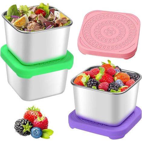 Boîte à goûter en acier inoxydable 304 de 170 ml (6 oz), avec couvercle en silicone, étanche.