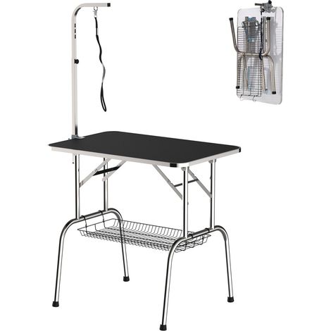 Accessoires de toilettage pour chien-Table pliable réglable-Pieds acier noir fini-Robuste facile nettoyer 90x60x95-175cm (1/5)