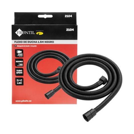 Flexo Ducha 1.5m Negro Frontil, Tubo EPDM, Conexión Universal 1/2"x1/2" (1/5)