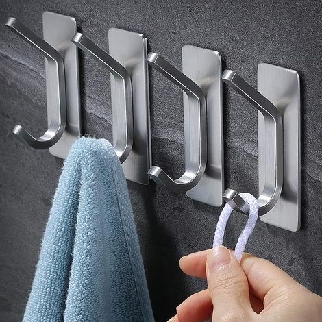 Crochets adhésifs, crochets porte-serviettes, crochets doubles adhésifs, patères modernes, lot de 4 pour salle de bain et cuisine, en acier inoxydable, à fixer au mur.