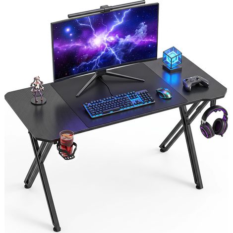 Jiubiaz Mesa gaming 120x60 cm estructura X carbono escritorio con alfombrilla negra (1/5)
