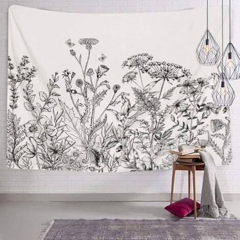 Tapisserie de fleurs sauvages herbacées tenture murale tapisserie de plantes à fleurs tapisserie de paysage naturel adaptée au salon chambre dortoir décoration de la maison (1/2)