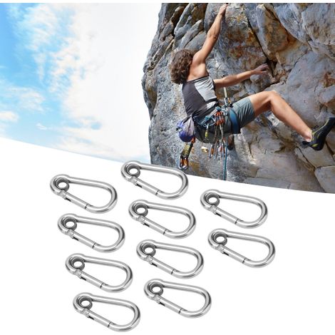 Vente par lots de 10, boucles à ressort en acier inoxydable avec anneaux, M4-M8, pour l'alpinisme, la lutte contre les incendies, l'évasion, l'escalade sur glace et les crochets de corde de sécurité p