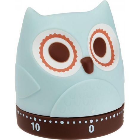 Minuteur de cuisine, mécanique, amusant, rétro, plastique caoutchouté, L 61 x l 61 x H 71 mm, bleu clair/marron (1/4)