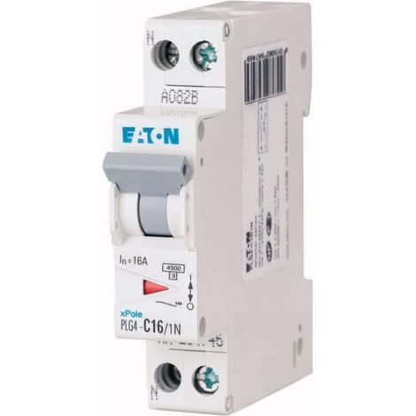 EATON 264746 PLG4-C16/1N - DISJONTORE MODULAARE PH/N - Bianco - MANETTA GRIGIO - 1P+N / 16A - Curva C - Connessione a vite