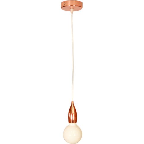 Kit de Suspension Luminaire, Pavillon cuivrée métal, Câble tissu blanc long. 3m et Douille E27 cuivrée - Tibelec