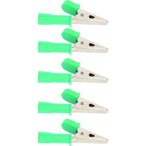 Lot de 10 pinces crocodile laiton isolées, douille 4mm, ouverture 10mm, 20A, J.60046, vert (1/5)