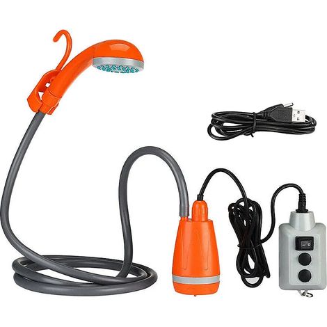 (Orange) Douche de camping portable, pompe de douche rechargeable, équipement de camping et de randonnée. (1/4)