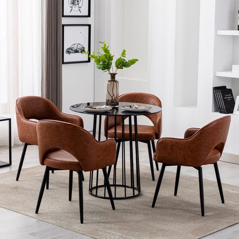 Wahson Set di 4 da Pranzo in Ecopelle Cucina Girevole, Moderna Design con Gambe in Metallo per Sala da Pranzo/Soggiorno, Marrone