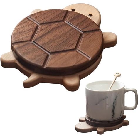 Dessous de verre en bois en forme de tortue - dessous de plat résistant à la chaleur - set de table en bois (1/5)