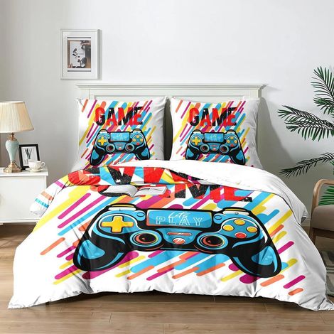 Bettwäsche-Set 200x200 cm mit Gamepad-Motiv und 2 Kissenbezügen