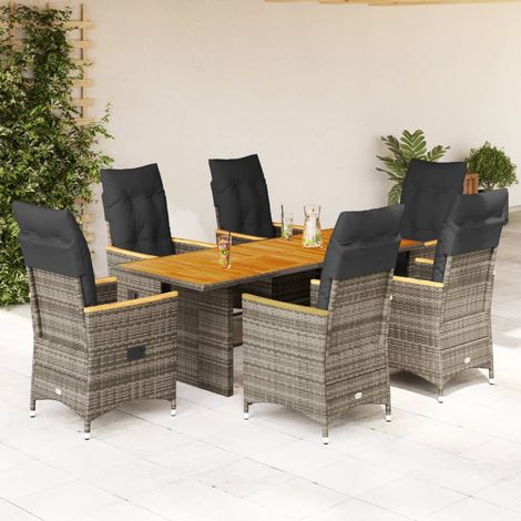 Set comedor jardín 7 pzas y cojines ratán sintético gris vidaXL (1/5)