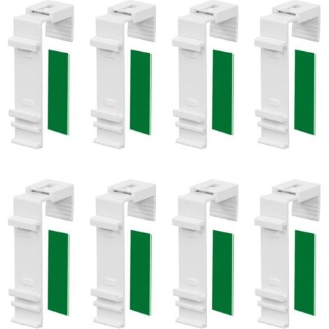 Lot de 8 supports de serrage longs pour store ble Klemmfix à fixer et à coller sans perçage comme accessoire ou pièce de rechange pour la suspension à la fenêtre en PVC, porte de balcon