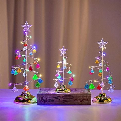 Sapin de Noël de table, lumière de sapin de Noël en métal en spirale de cristal avec pendentif en forme d'étoile, strass, ornements de lampe de bureau pour décoration de bureau, pièce de maison (10,2 (1/4)